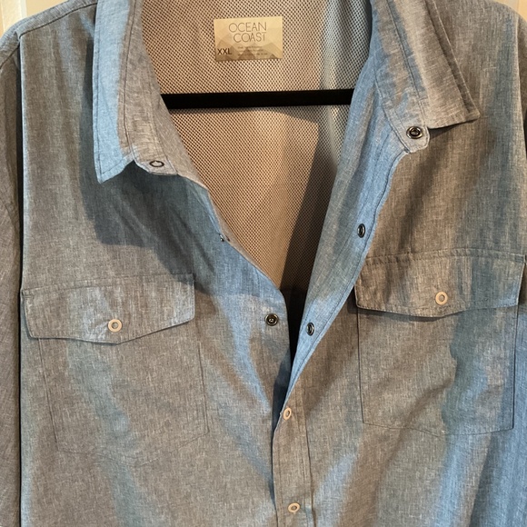 Ocean + Coast Short Short Sleeve Button Down Shirt - XXL - Bison Blue Heather - Picture 6 of 9